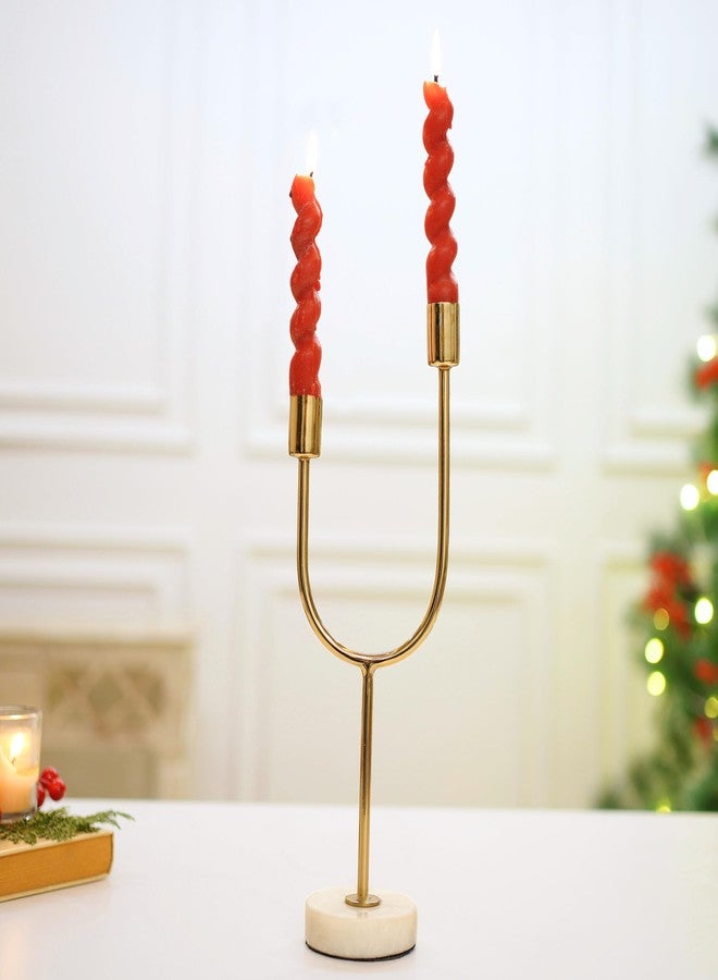 Behoma Solid Metal U Shape Candle Stick Holder with White Marble Base | Table Centerpieces Coffee Tables or Fireplace Mantels | Candles Stand for Christmas, Home Decor, Gift, Valentine's Day | Gold - Image 1
